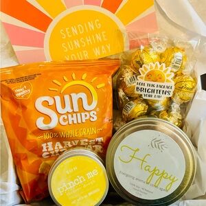 Sending You Sunshine Care Package with Candle, Pinch Me Dough, Truffles & Chips